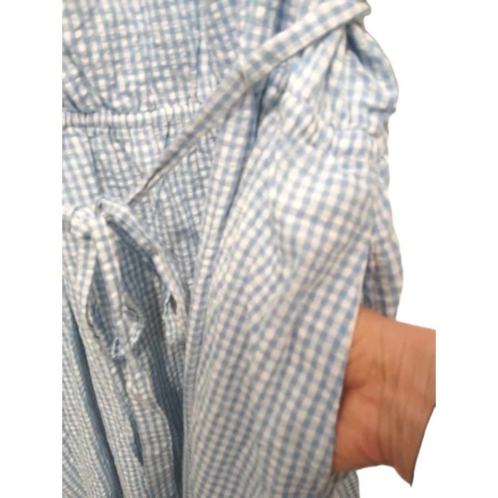 Draper James Gingham Dress Plus Sz 3X Blue Puff Sleeve Ruffle Cottage Romantic - Picture 9 of 16